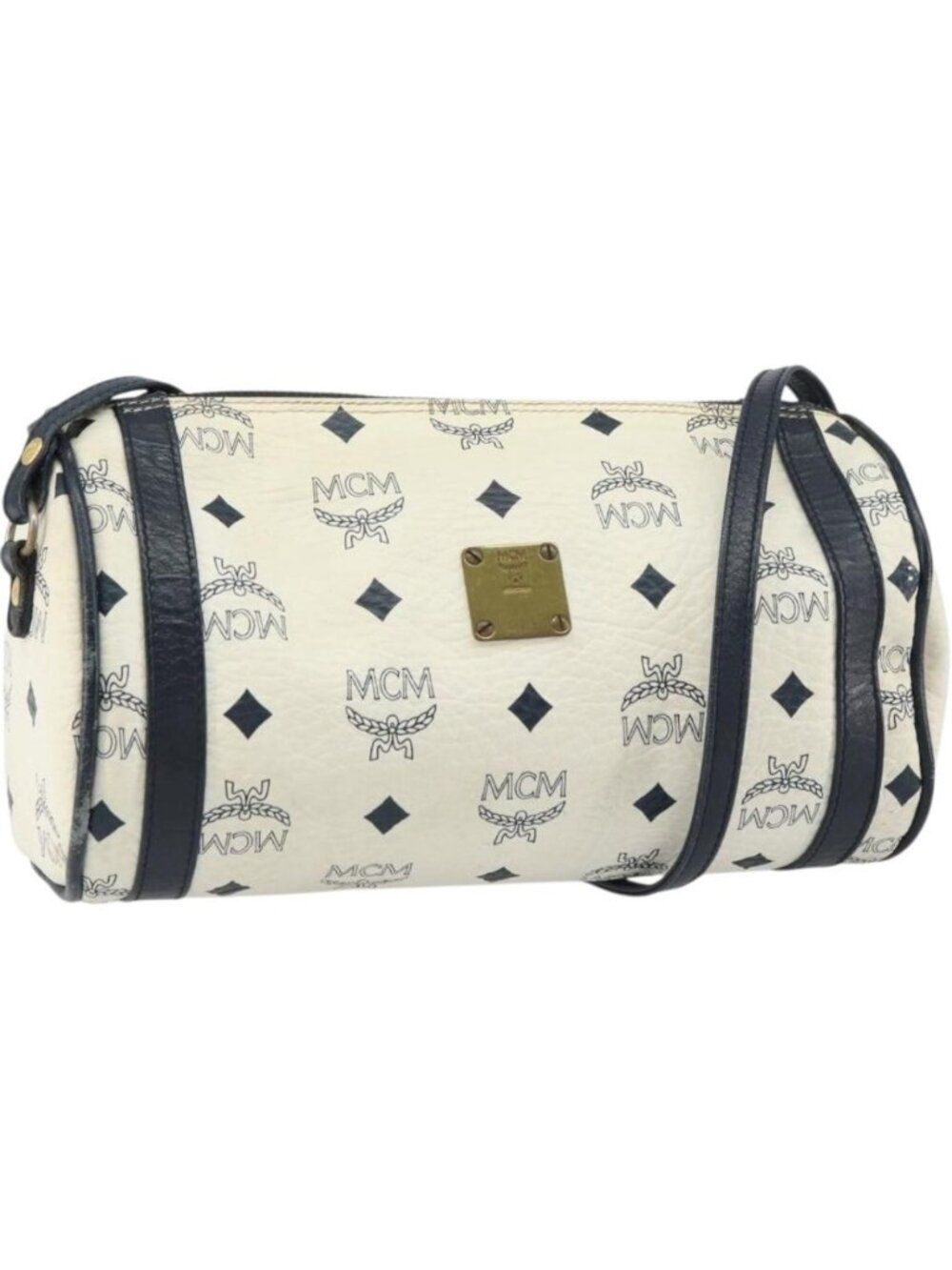 MCM Vicetos Logogram Shoulder Bag PVC Leather White Gold